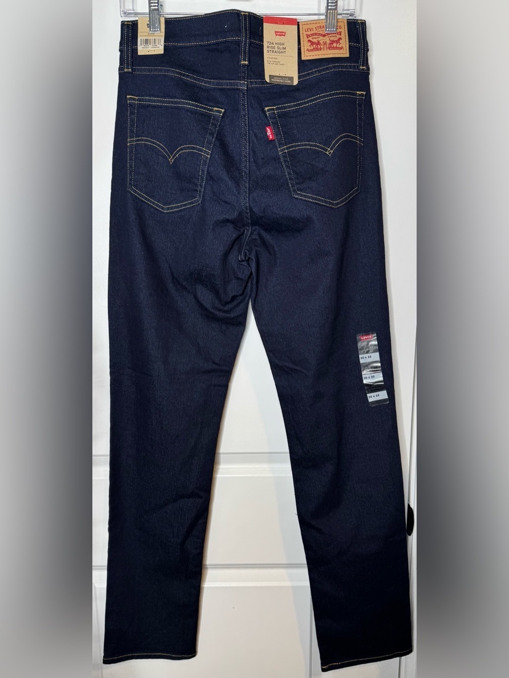 Levi's Men 724 high rise slim straight Dark Blue Jeans size 30x32 stretch - Picture 5 of 7